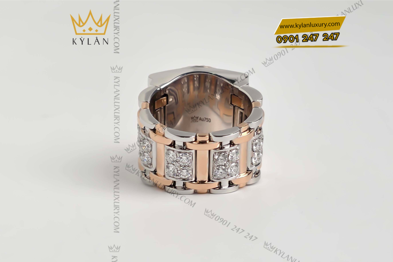 Nhẫn Rolex demi vàng hồng Au750 đính viên chủ 9ly