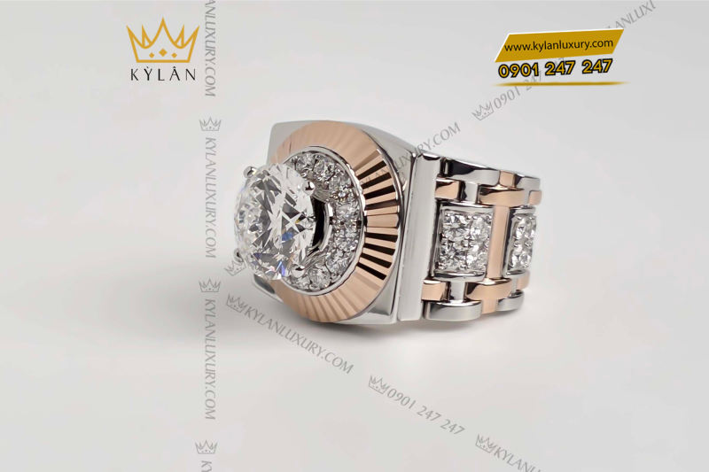 Nhẫn Rolex demi vàng hồng Au750 đính viên chủ 9ly