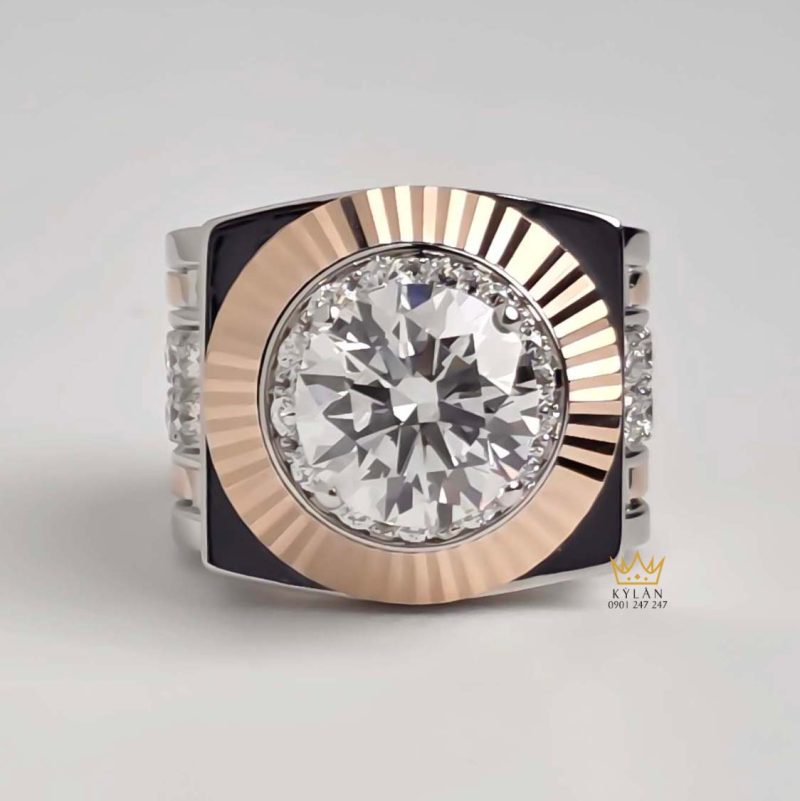 Nhẫn Rolex demi vàng hồng Au750 đính viên chủ 9ly