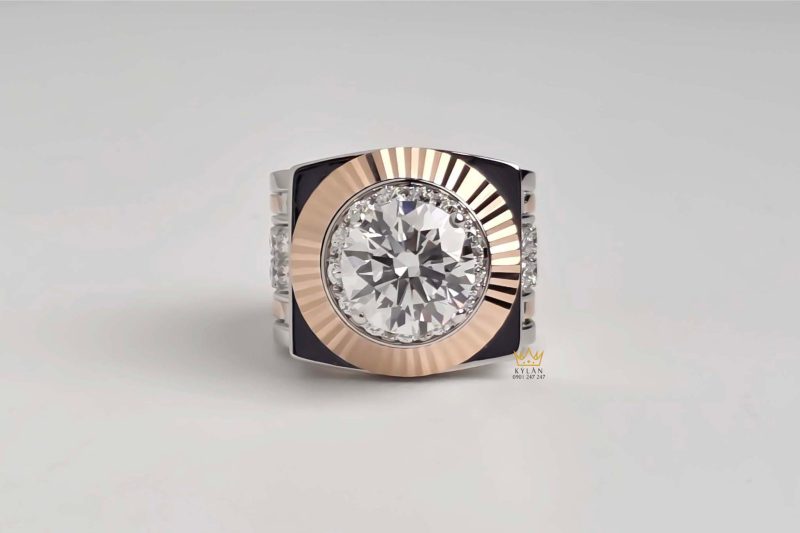 Nhẫn Rolex demi vàng hồng Au750 đính viên chủ 9ly