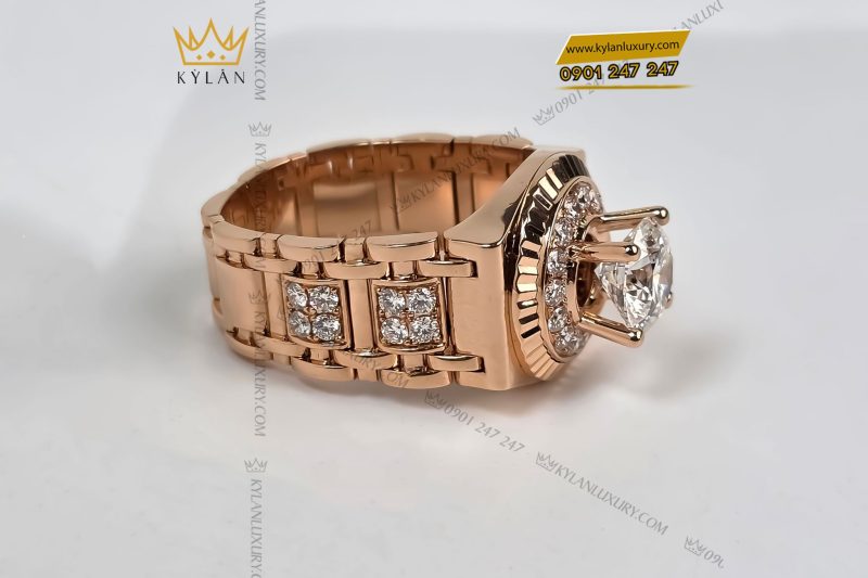 Nhẫn Rolex vàng hồng khối Au750 đính kim cương 8ly1