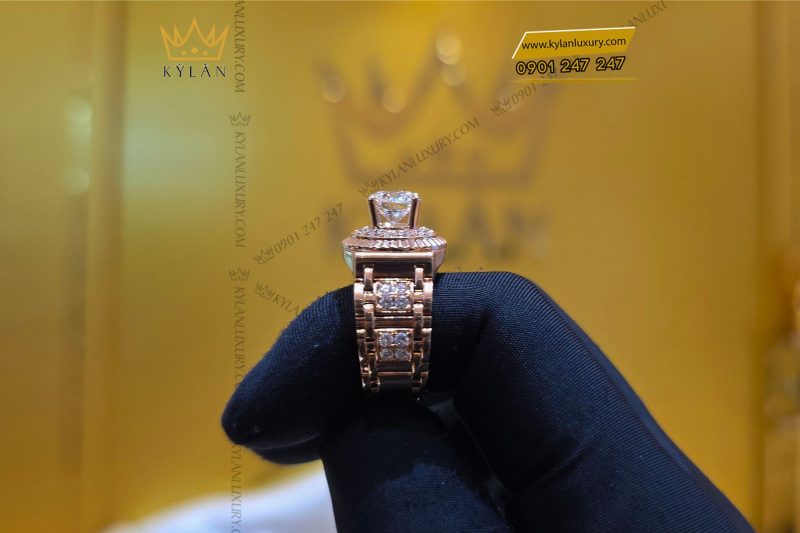 Nhẫn Rolex vàng hồng khối Au750 đính kim cương 8ly1