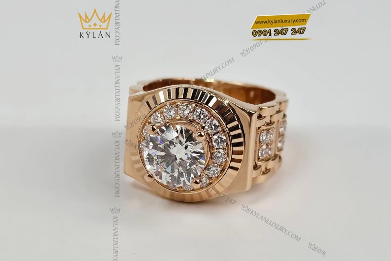 Nhẫn Rolex vàng hồng khối Au750 đính kim cương 8ly1