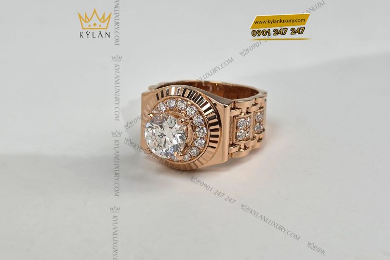 Nhẫn Rolex vàng hồng khối Au750 đính kim cương 8ly1