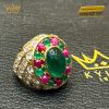 Nhẫn vàng nguyên khối Au750 đính Đá Xanh Lục Oval