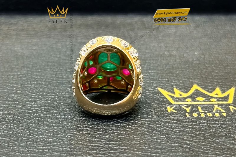 Nhẫn vàng nguyên khối Au750 đính Đá Xanh Lục Oval