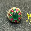 Nhẫn vàng nguyên khối Au750 đính Đá Xanh Lục Oval