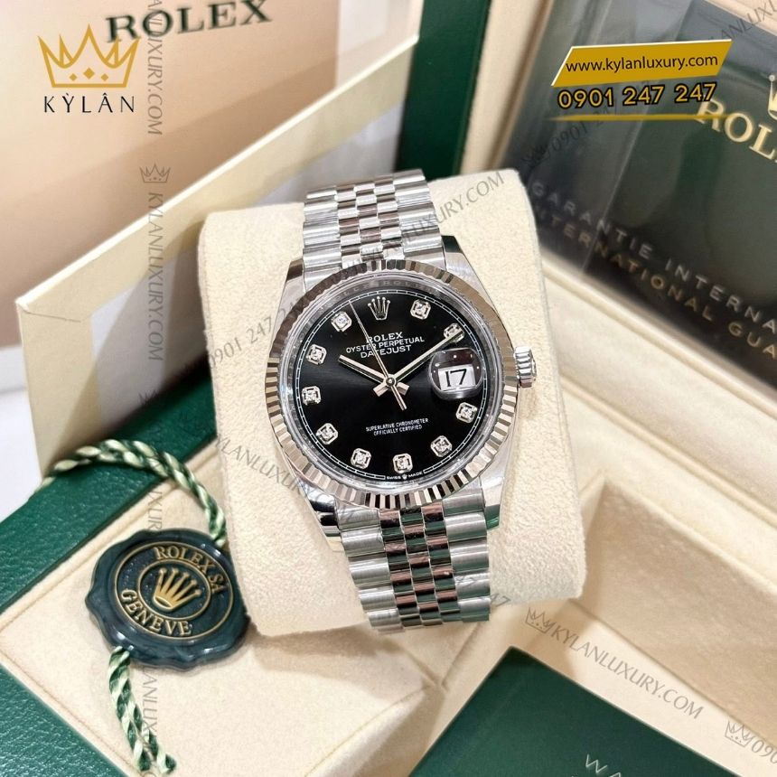Kỳ Lân Luxury rolex datejust 36 m12623 5 Đồng hồ Rolex Datejust 36mm 126234-0027 mặt số đen nạm kim cương