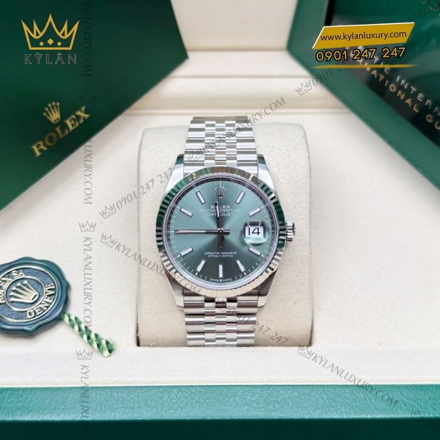 Kỳ Lân Luxury rolex datejust 36mm 126234 0051 xanh bac ha 7 Đồng hồ Rolex Datejust 36mm 126234-0051 mặt số xanh bạc hà