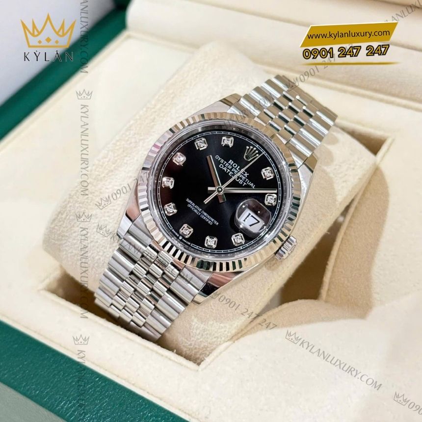 Kỳ Lân Luxury rolex datejust 36mm m126234 0027 mat so den 2 Đồng hồ Rolex Datejust 36mm 126234-0027 mặt số đen nạm kim cương