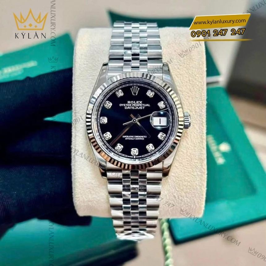 Kỳ Lân Luxury rolex datejust 36mm m126234 0027 mat so den 4 Đồng hồ Rolex Datejust 36mm 126234-0027 mặt số đen nạm kim cương