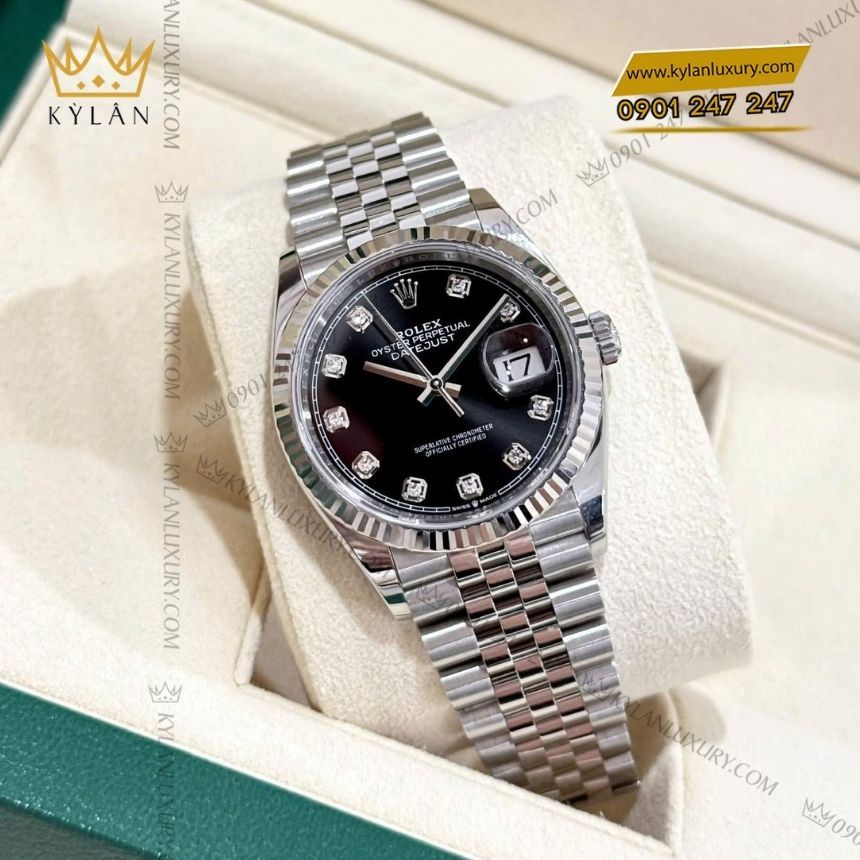 Kỳ Lân Luxury rolex datejust 36mm m126234 0027 mat so den 5 Đồng hồ Rolex Datejust 36mm 126234-0027 mặt số đen nạm kim cương