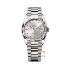 Đồng hồ Rolex Day Date 36 mặt bạc cọc baton 128239-0005