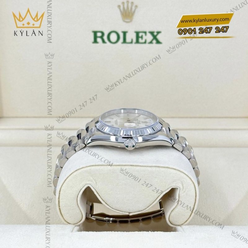 Đồng hồ Rolex Day Date 36 mặt bạc cọc baton 128239-0005