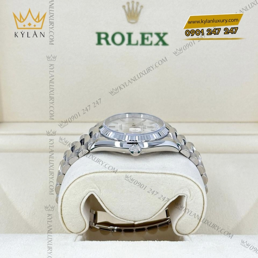 Kỳ Lân Luxury rolex day date 36 128239 0005 mat bac coc baton 10 Đồng hồ Rolex Day Date 36 mặt bạc cọc baton 128239-0005