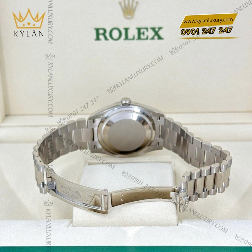 Kỳ Lân Luxury rolex day date 36 128239 0005 mat bac coc baton 2 Đồng hồ Rolex Day Date 36 mặt bạc cọc baton 128239-0005