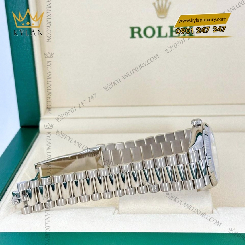 Kỳ Lân Luxury rolex day date 36 128239 0005 mat bac coc baton 4 Đồng hồ Rolex Day Date 36 mặt bạc cọc baton 128239-0005