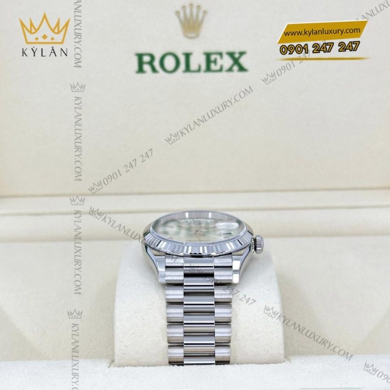 Đồng hồ Rolex Day Date 36 mặt bạc cọc baton 128239-0005