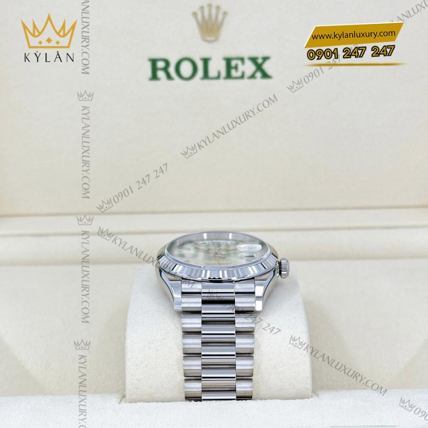 Kỳ Lân Luxury rolex day date 36 128239 0005 mat bac coc baton 6 Đồng hồ Rolex Day Date 36 mặt bạc cọc baton 128239-0005