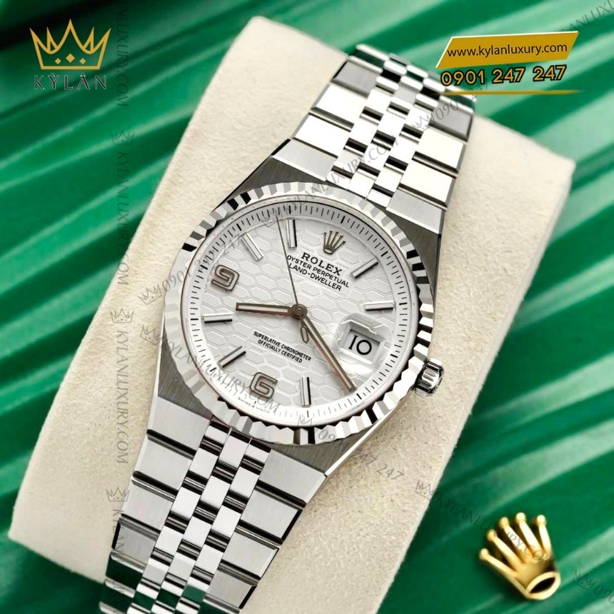 Kỳ Lân Luxury rolex land dweller 36 m127234 mat trang hoa tiet to ong 10 Đồng hồ Rolex Land-Dweller 36 127234-0001 trắng họa tiết tổ ong