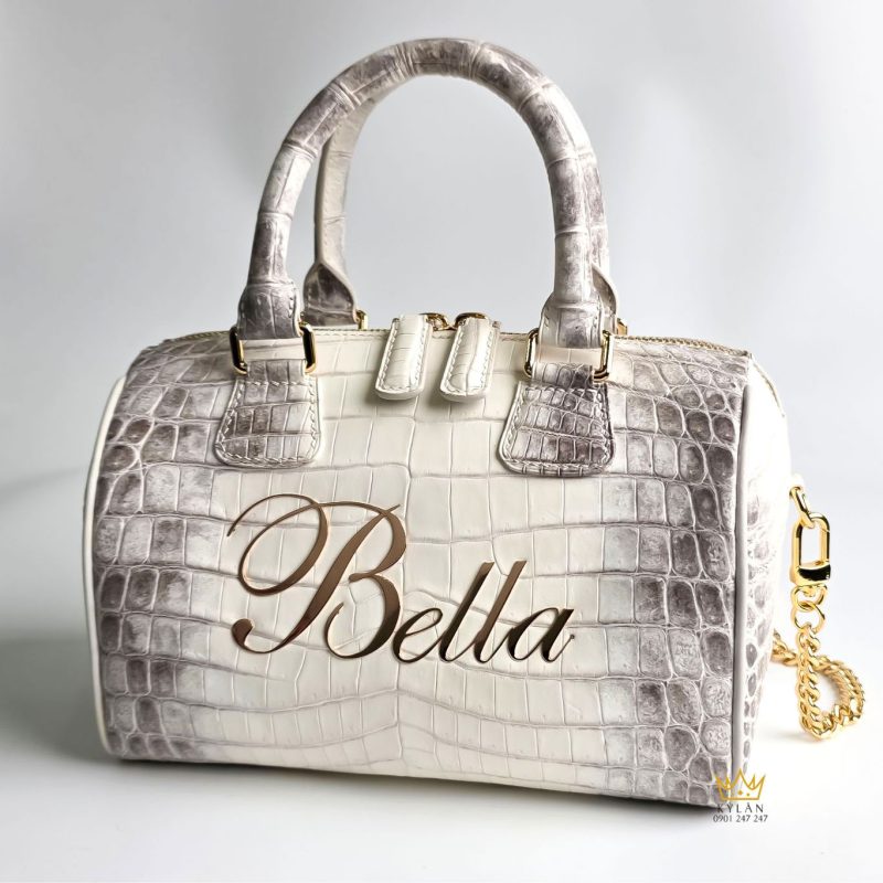  Túi xách nữ full da cá Alligator đính logo chữ Bella vàng nguyên khối Au750