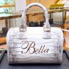  Túi xách nữ full da cá Alligator đính logo chữ Bella vàng nguyên khối Au750