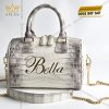  Túi xách nữ full da cá Alligator đính logo chữ Bella vàng nguyên khối Au750