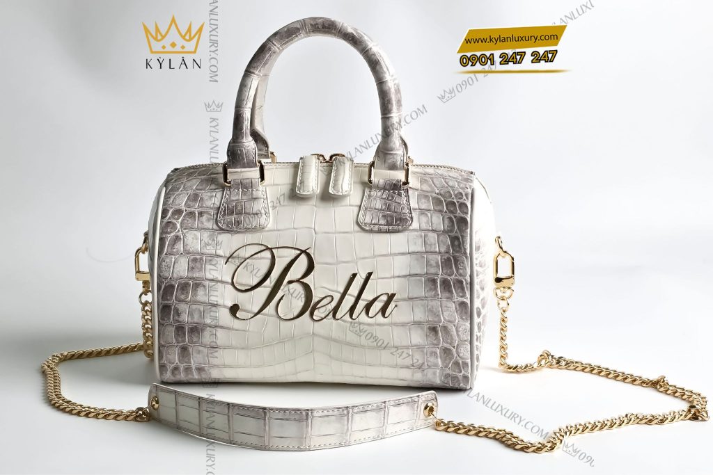 Kỳ Lân Luxury tui xach nu full da ca alligator dinh logo chu bella vang nguyen khoi au750 6  Túi xách nữ full da cá Alligator đính logo chữ Bella vàng nguyên khối Au750