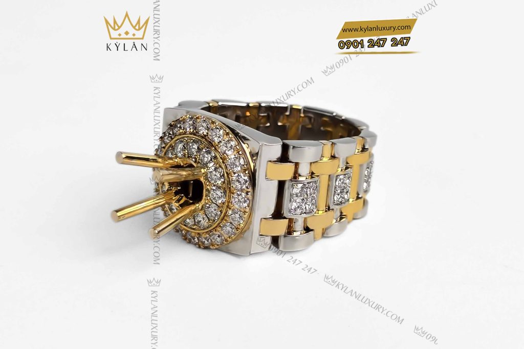 Kỳ Lân Luxury vo nhan rolex demi vang au750 dinh kim cuong 2 Vỏ nhẫn Rolex demi vàng nguyên khối Au750 đính kim cương