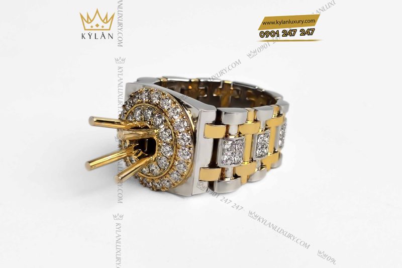 Vỏ nhẫn Rolex demi vàng nguyên khối Au750 đính kim cương