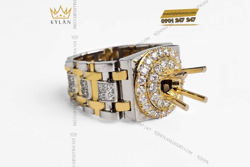 Vỏ nhẫn Rolex demi vàng nguyên khối Au750 đính kim cương
