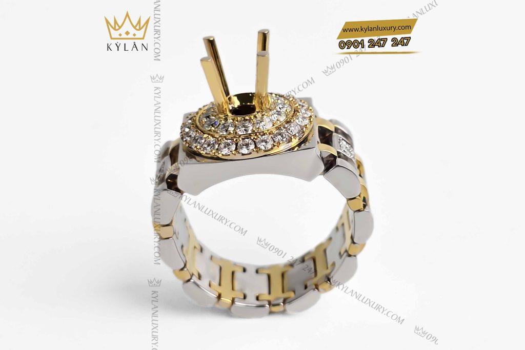 Kỳ Lân Luxury vo nhan rolex demi vang au750 dinh kim cuong 5 Vỏ nhẫn Rolex demi vàng nguyên khối Au750 đính kim cương