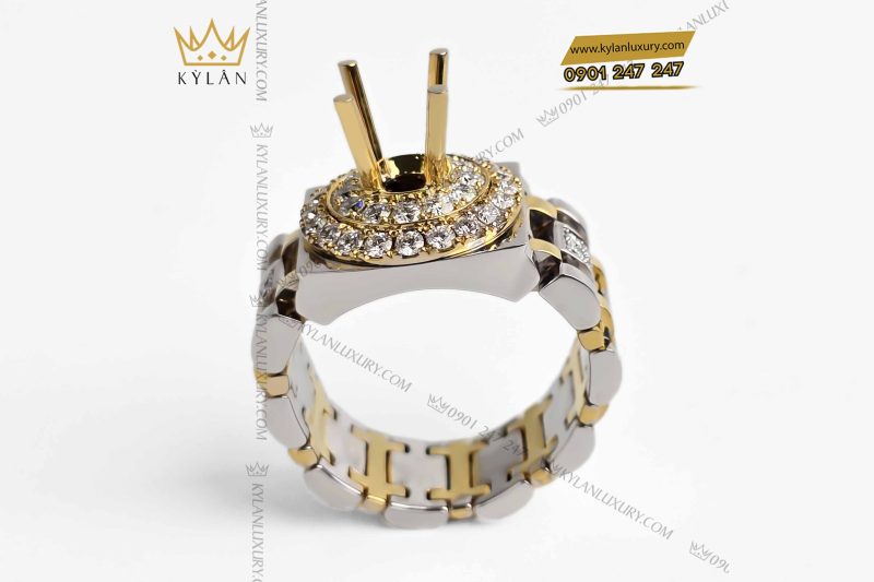 Vỏ nhẫn Rolex demi vàng nguyên khối Au750 đính kim cương