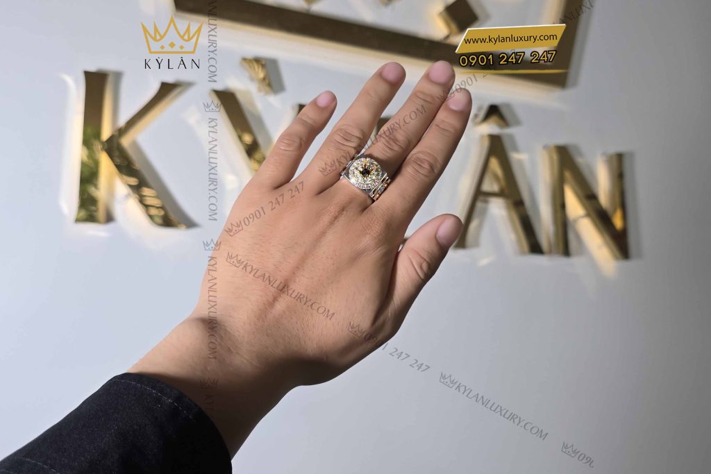 Kỳ Lân Luxury vo nhan rolex demi vang au750 dinh kim cuong 7 Vỏ nhẫn Rolex demi vàng nguyên khối Au750 đính kim cương