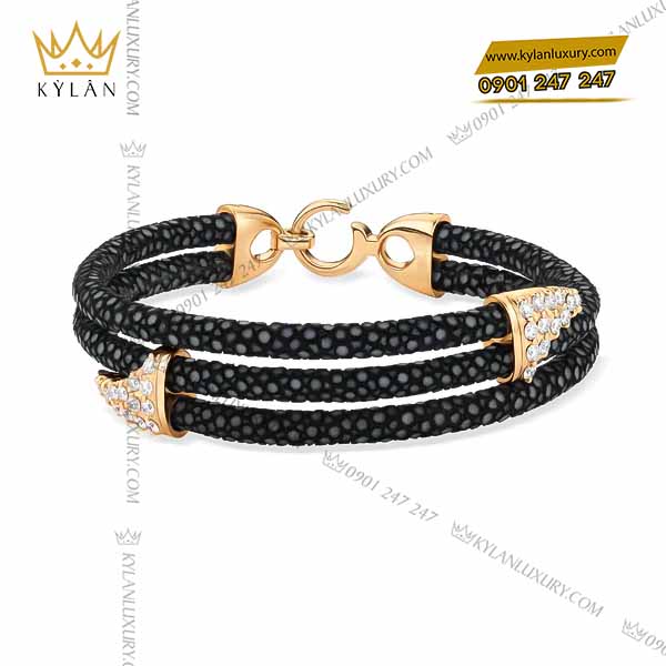 Vòng tay cá đuối vàng nguyên khối Au750 đính kim cương