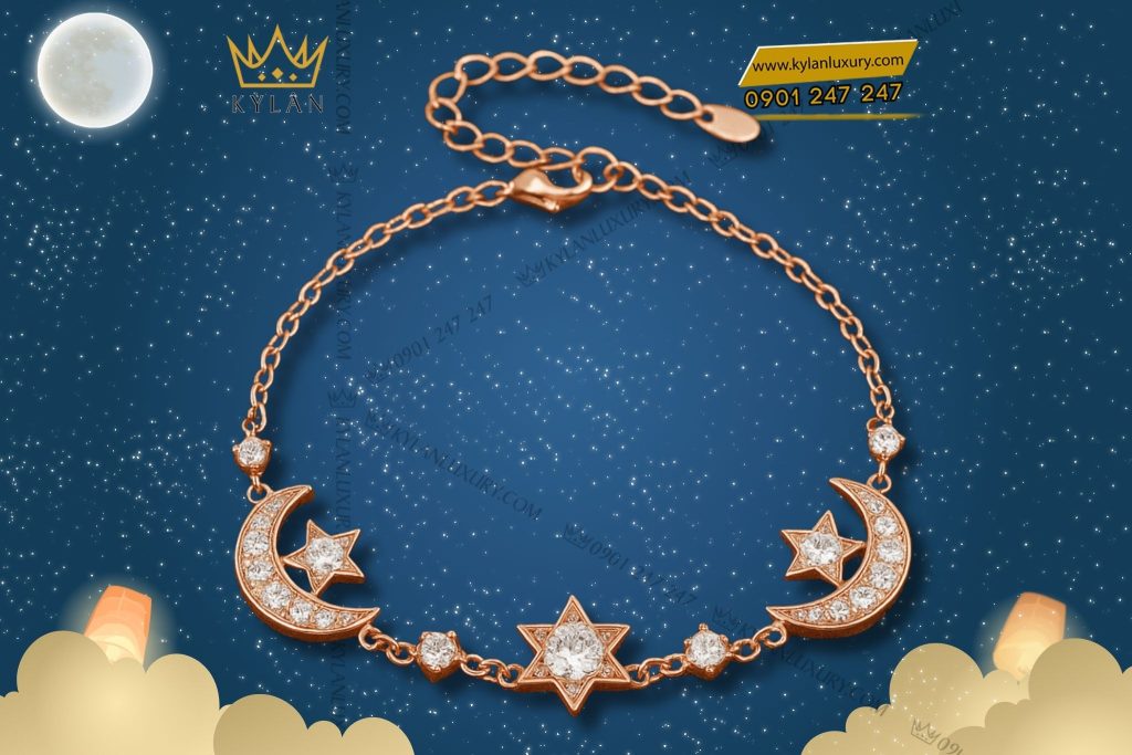 Lắc tay Celestia vàng hồng nguyên khối Au750 đính kim cương