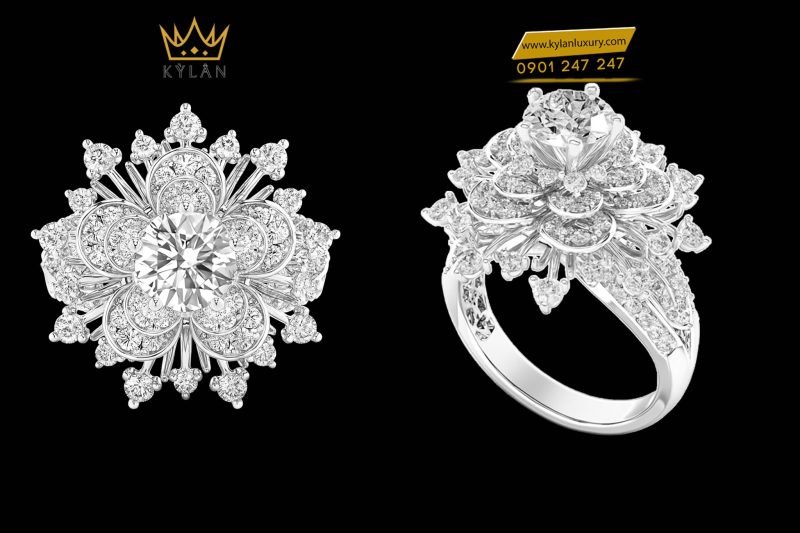 Nhẫn Radiant Flora vàng trắng nguyên khối Au750 đính kim cương