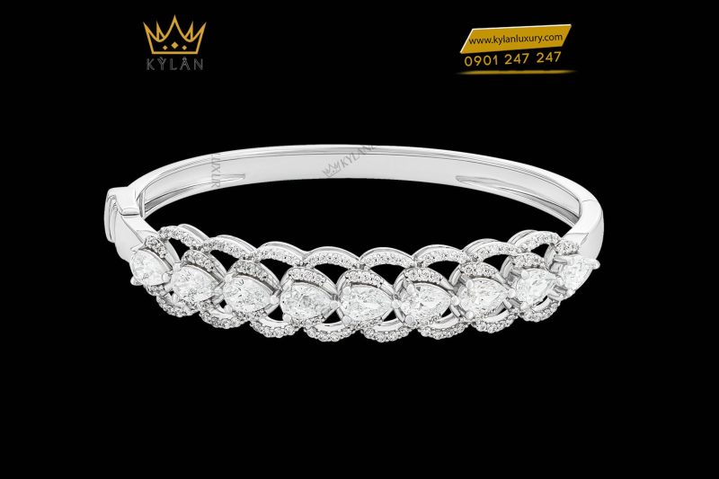 Vòng tay Sunflower vàng trắng nguyên khối Au750 đính kim cương