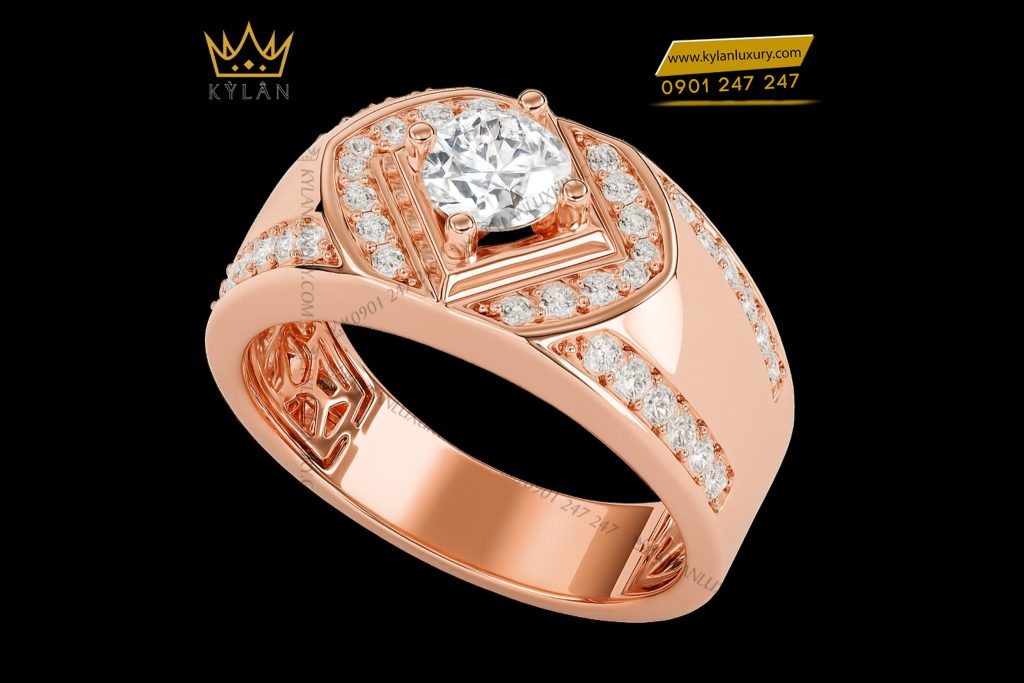 Nhẫn Noble Radiance vàng hồng nguyên khối Au750 đính kim cương