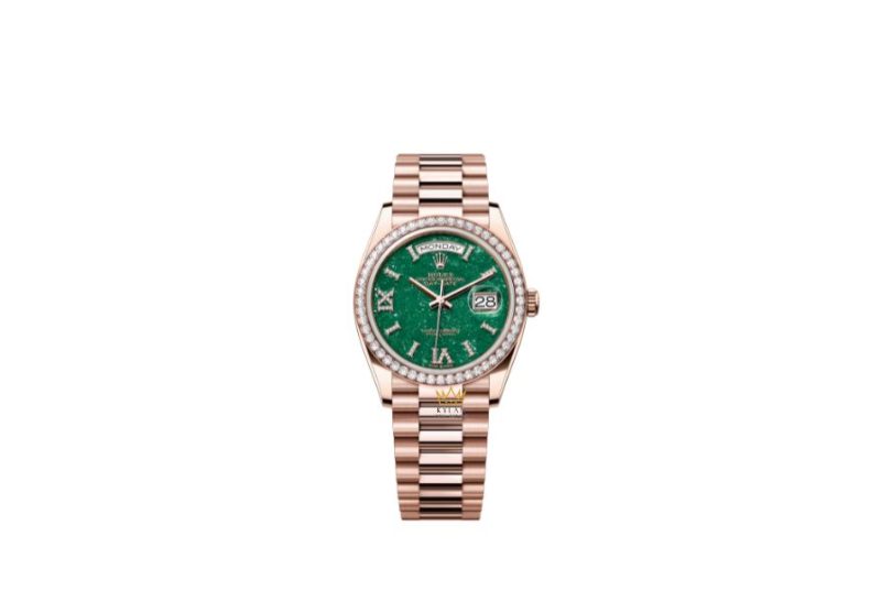 Rolex Day-Date 36mm 128345RBR mặt đá aventurine xanh nạm kim cương