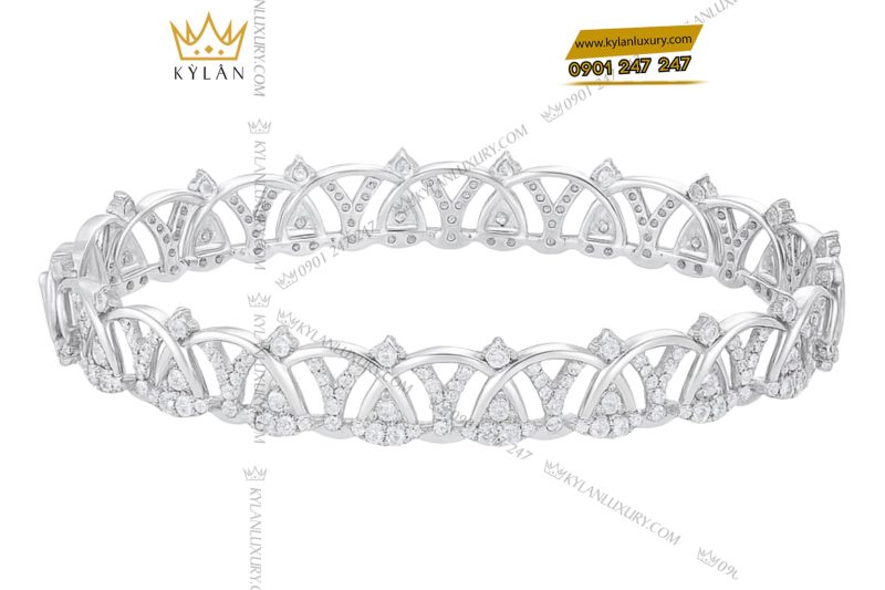 Lắc tay Diamond Crown vàng trắng nguyên khối Au750 đính kim cương
