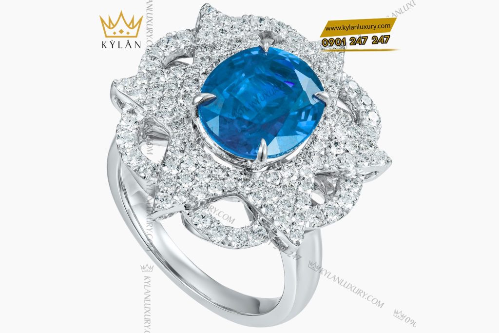Kỳ Lân Luxury 1 35 Nhẫn The Serenity vàng trắng nguyên khối Au750 đính kim cương và đá quý