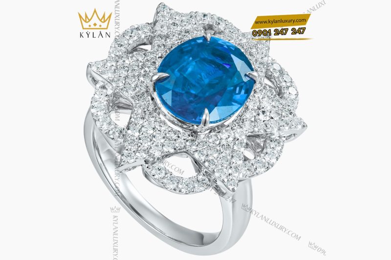Nhẫn The Serenity vàng trắng nguyên khối Au750 đính kim cương và đá quý