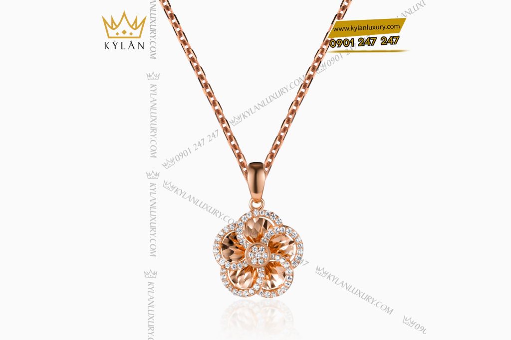 Dây Chuyền The Rose Bloom vàng hồng nguyên khối Au750 đính kim cương
