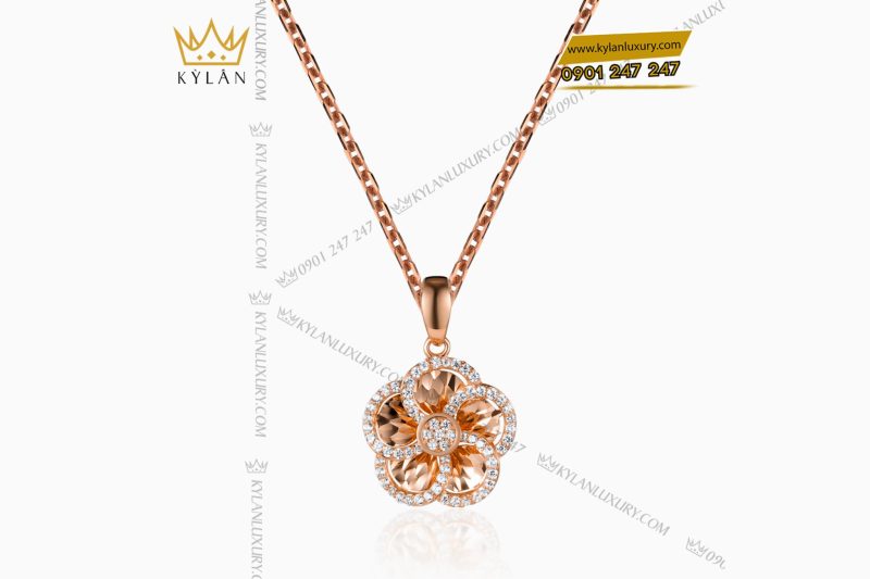 Dây Chuyền The Rose Bloom vàng hồng nguyên khối Au750 đính kim cương