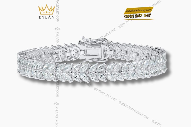 Lắc Tay Serene Stream vàng trắng nguyên khối Au750 đính kim cương