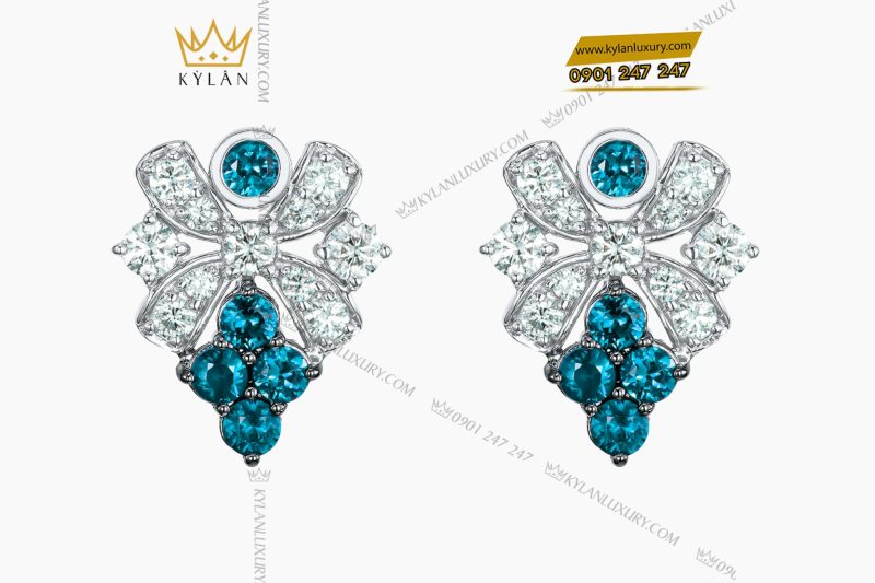 Bông Tai Ocean Bloom vàng trắng nguyên khối Au750 đính kim cương và đá quý