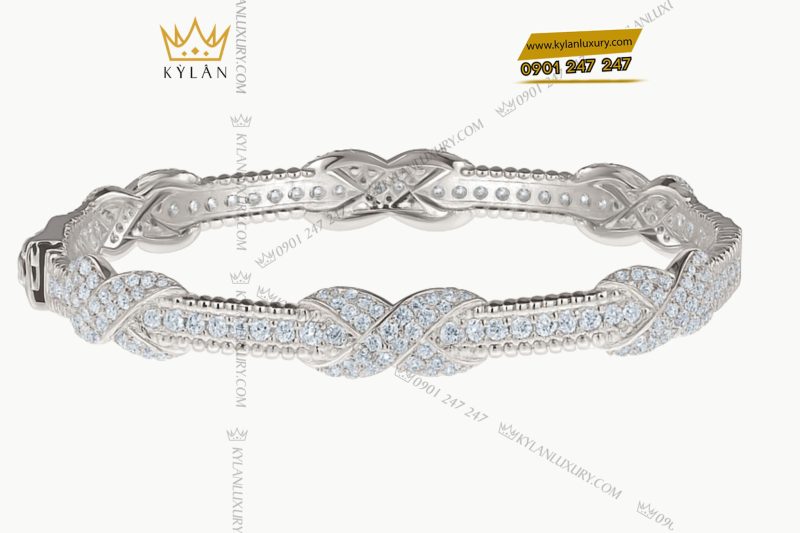 Lắc tay Luminous Braid vàng trắng nguyên khối Au750 đính kim cương