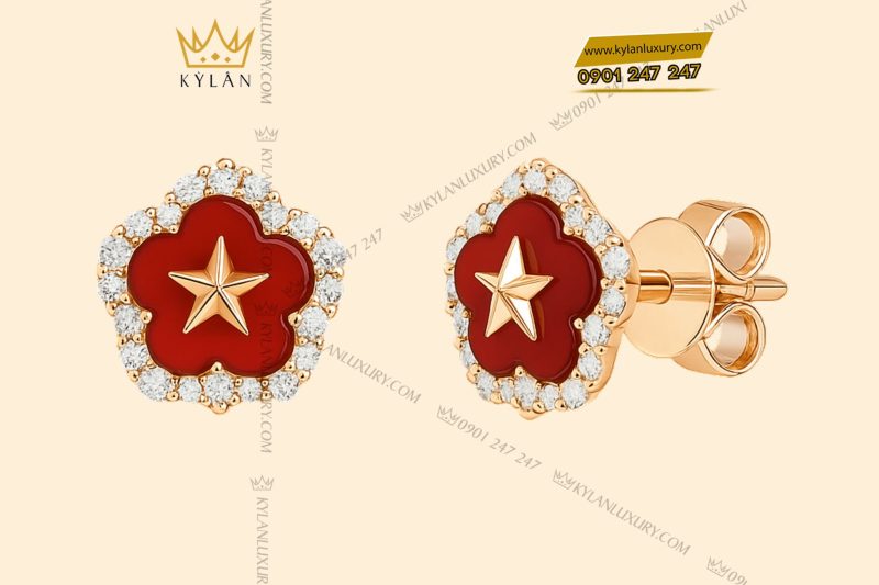Cặp bông tai ngôi sao vàng hồng nguyên khối Au750 đính kim cương