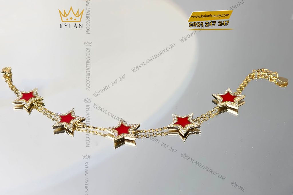 Lắc Tay Vàng Nguyên Khối Au750 Đính Ngôi Sao Đỏ Viền Kim Cương 14 Kỳ Lân Luxury 10 8 Lắc Tay Vàng Nguyên Khối Au750 Đính Ngôi Sao Đỏ Viền Kim Cương